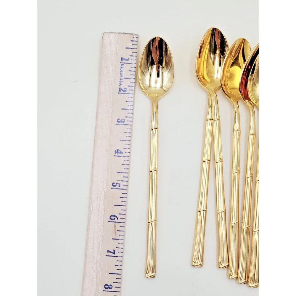 National Escapade Iced Tea Spoon 7.5 in Gold Plated Stainless Set of 6 Spoons